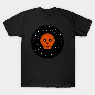 Halloween Skull Pixel Art (Orange and Black) T-Shirt